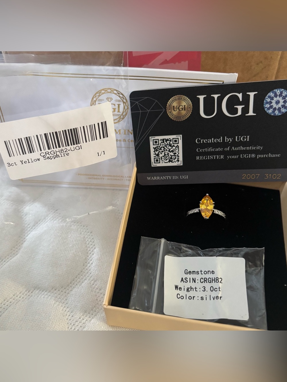 Sterling Silver Yellow/Citrine Marquise-Cut Sapphire Ring in Silver
